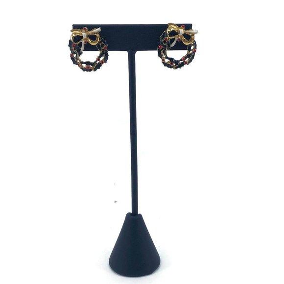 Vintage Enamel Christmas Wreath Post Earrings - Picture 4 of 6